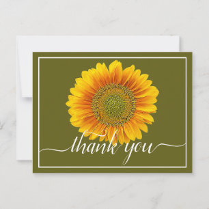 Bright Yellow Sunflower Green Background Thank You Postcard