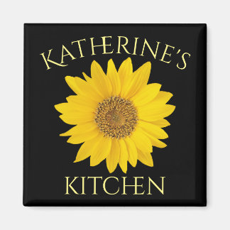 Bright Yellow Sunflower Name Kitchen Black Magnet