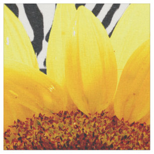 Bright Yellow Sunflower on Zebra Print Stripes Fabric