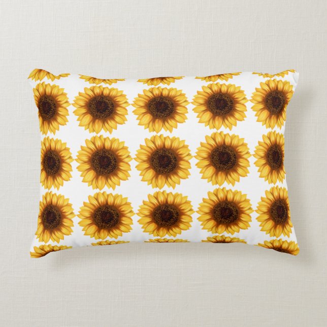 Bright Yellow Sunflower Pattern Decorative Accent Cushion (Front)