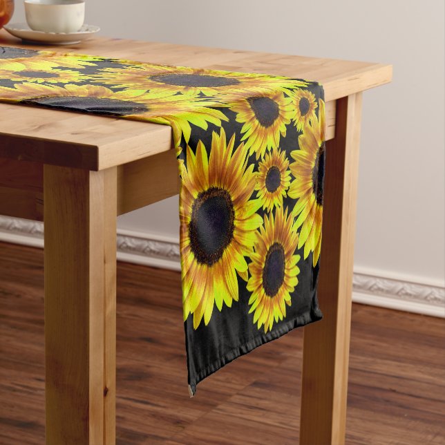Bright Yellow Sunflower Pattern Short Table Runner (In Situ)