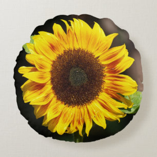 Bright Yellow Sunflower Round Cushion