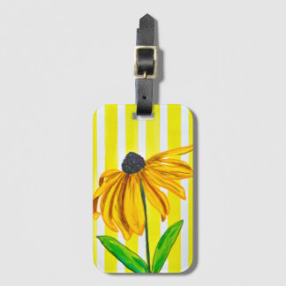 Bright Yellow Sunflower & Stripes Travel Luggage Tag
