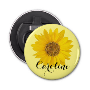 Bright Yellow Sunflower with Custom Name Bottle Opener