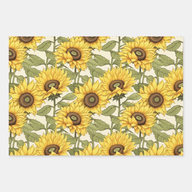 Bright Yellow Sunflower Wrapping Paper Sheet (Front)