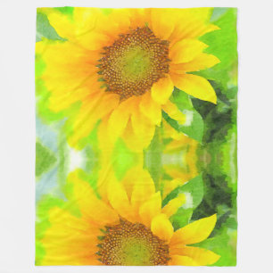 Bright Yellow Sunflowers Fleece Blanket
