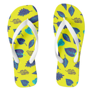 Bright Yellow Tropical Leaf Pattern Thongs