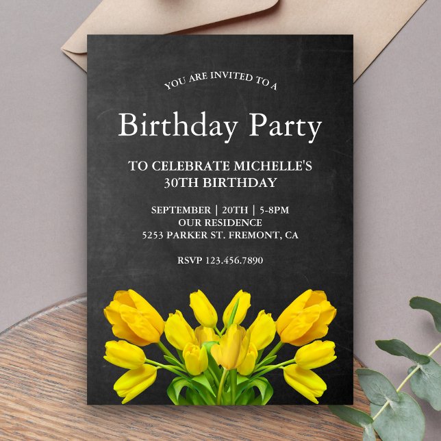 Bright Yellow Tulip Flowers Birthday Party Invitation (Creator Uploaded)