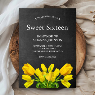 Bright Yellow Tulip Flowers Sweet Sixteen Invitation