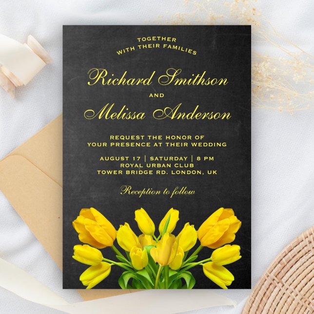 Bright Yellow Tulip Flowers Wedding Invitation (Creator Uploaded)