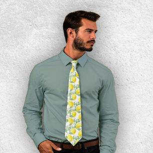 Bright Yellow Watercolor Lemon Tree Lemon Pattern Tie