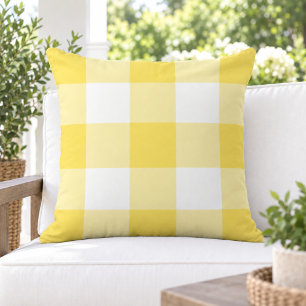 Bright Yellow White Large Gingham Check Cushion