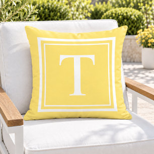Bright Yellow White Square Frame Monogram Cushion