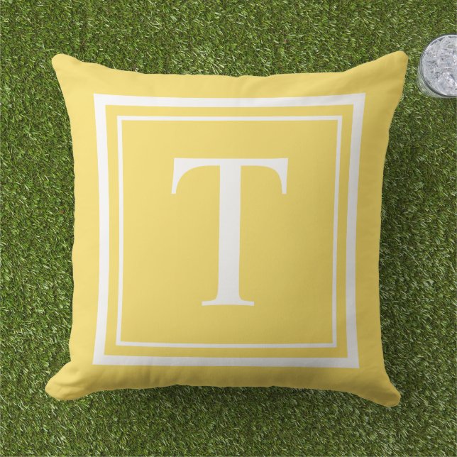 Bright Yellow White Square Frame Monogram Cushion (Grass)