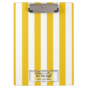 Bright Yellow & White Stripes Modern Personalised Clipboard