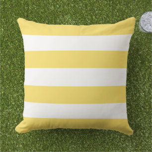 Bright Yellow White Wide Horizontal Stripe Cushion