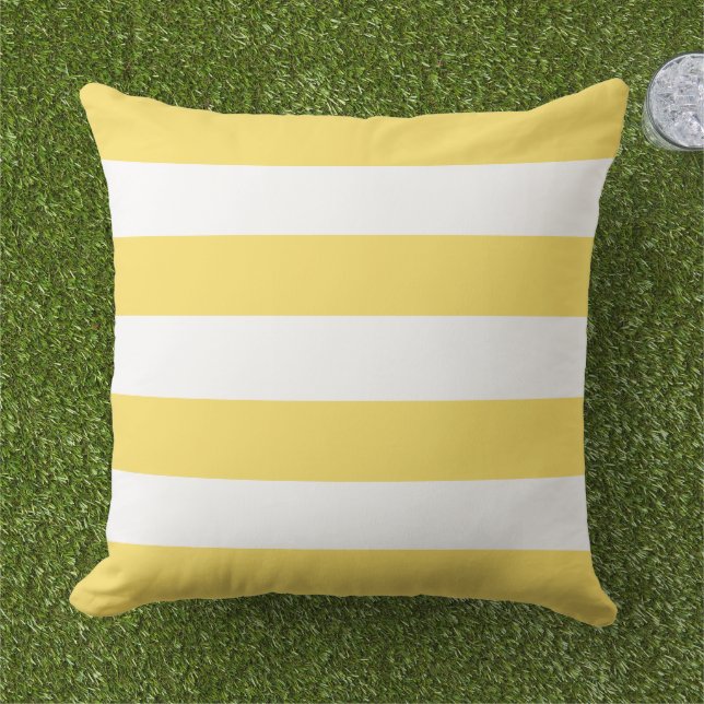Bright Yellow White Wide Horizontal Stripe Cushion (Grass)