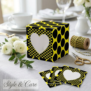 Bright Yellow with Black Dot Style Take Heart2x2x2 Favour Box