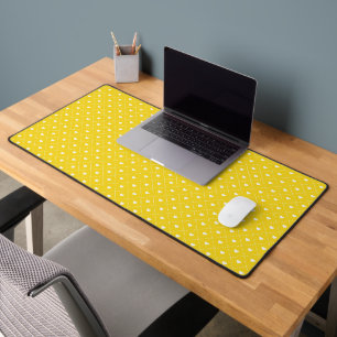 BRIGHT YELLOW WITH ROWS OF TINY WHITE HEARTS DESK MAT
