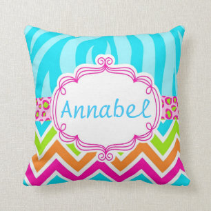 Bright Zebra Leopard and Chevron Personalised Cushion