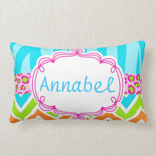 Bright Zebra Leopard and Chevron Personalised Lumbar Cushion