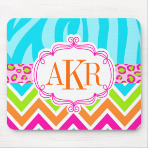 Bright Zebra Leopard and Chevron Personalised Mouse Pad