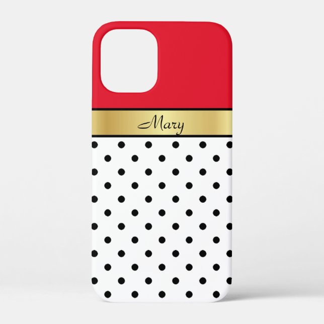 Brighten Up Your Day: Red, White Black Dots, Gold  Case-Mate iPhone Case (Back)