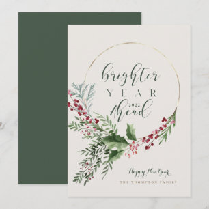 Brighter Year Ahead Watercolor Wreath New Year Holiday Card