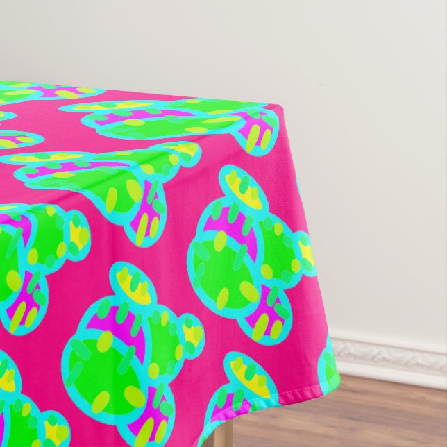 Brightest pink blue red yellow cute patterned tablecloth (In Situ)