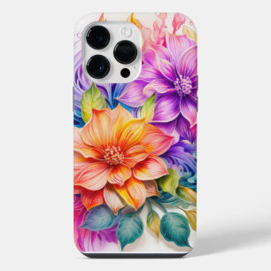 BRIGHTLY COLORED 3D LOOK FLOWERS iPhone 14 PRO MAX CASE