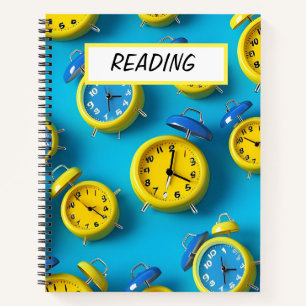 BRIGHTLY COLORED BLUE & YELLOW ALARM CLOCKS NOTEBOOK