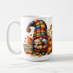 BRIGHTLY COLORED CUTE PATCHWORK FALL GNOMES COFFEE MUG