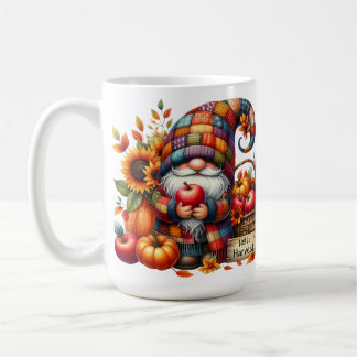 BRIGHTLY COLORED CUTE PATCHWORK FALL GNOMES COFFEE MUG