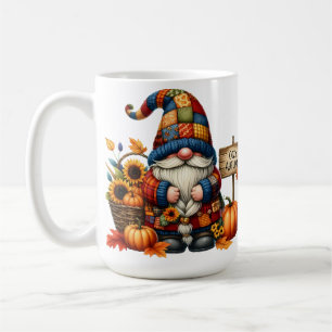 BRIGHTLY COLORED CUTE PATCHWORK FALL GNOMES COFFEE MUG