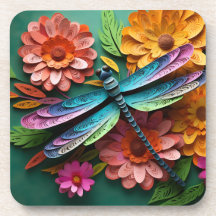 BRIGHTLY COLORED DRAGONFLY WITH FLOWERS