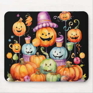 BRIGHTLY COLORED HALLOWEEN CANDY & PUMPKINS MOUSE PAD