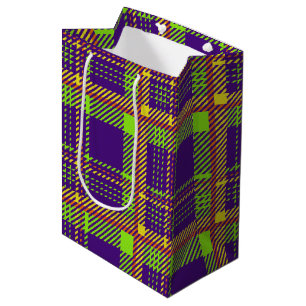 BRIGHTLY COLORED HALLOWEEN PLAID PATTERNS MEDIUM GIFT BAG