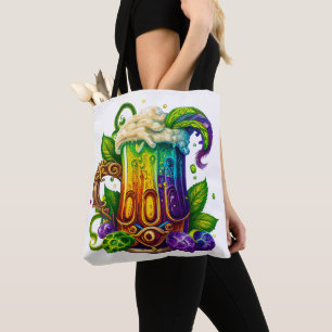 BRIGHTLY COLORED MARDI GRAS BEVERAGES TOTE BAG