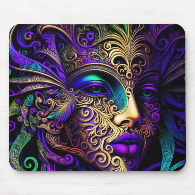 BRIGHTLY COLORED MARDI GRAS MASKS MOUSE PAD (Front)