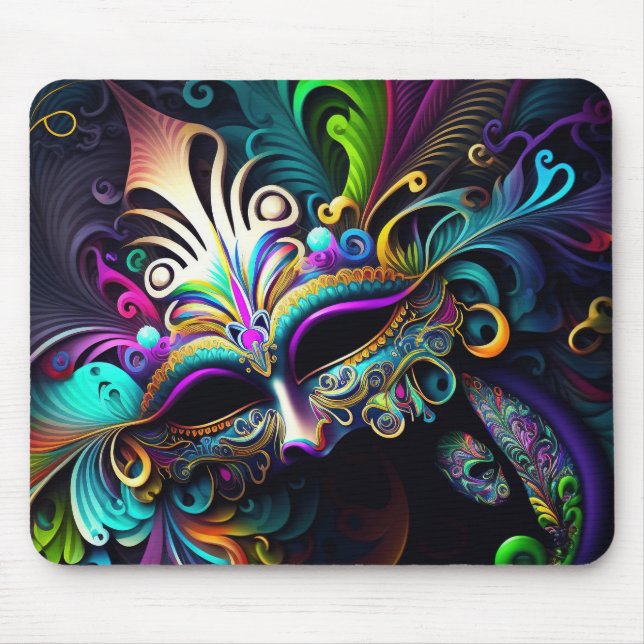 BRIGHTLY COLORED MARDI GRAS MASKS MOUSE PAD (Front)