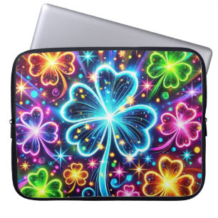 BRIGHTLY COLORED NEON LOOK IRISH SHAMROCKS LAPTOP SLEEVE