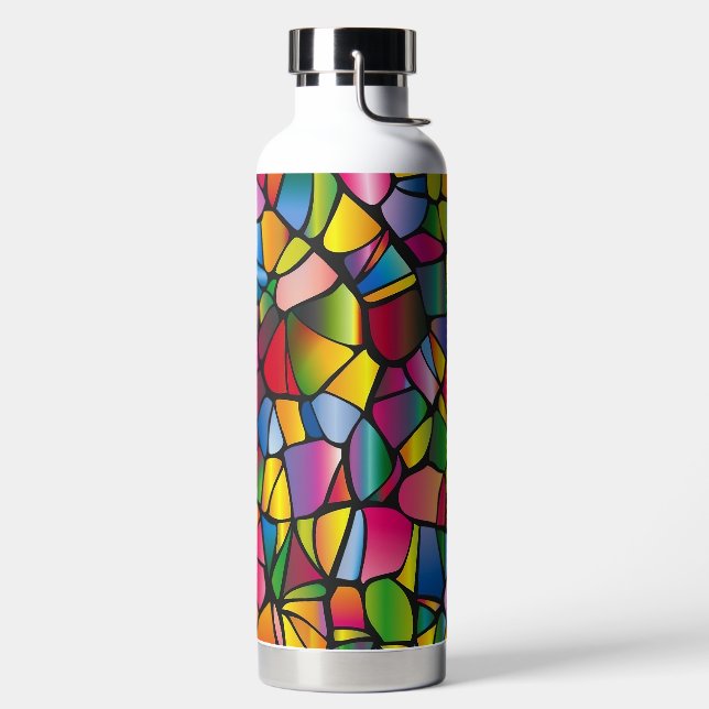 BRIGHTLY COLORED STAINED GLASS PATTERNS WATER BOTTLE (Left)
