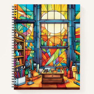 BRIGHTLY COLORED STAINED GLASS SCHOOL DESK NOTEBOOK