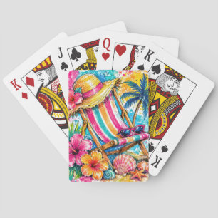 BRIGHTLY COLORED SUMMER BEACH CHAIRS & FLOWERS PLAYING CARDS