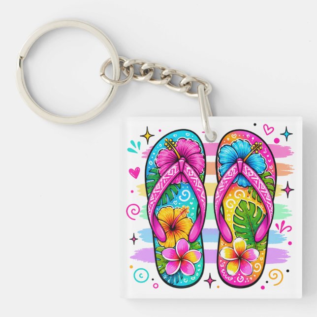 BRIGHTLY COLORED SUMMER THEMED SCENES KEY RING (Front)