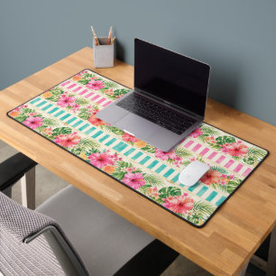 BRIGHTLY COLORED SUMMER TROPICAL FLOWERS DESK MAT