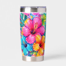 BRIGHTLY COLORED SUMMER TROPICAL HIBISCUS FLOWERS