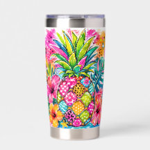 BRIGHTLY COLORED TROPICAL FLOWERS & PINEAPPLE