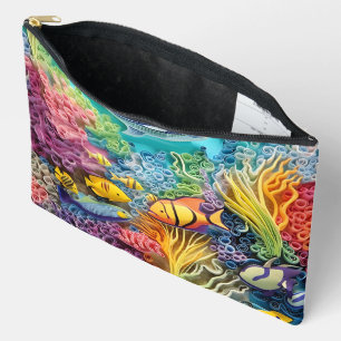 BRIGHTLY COLORED UNDER THE SEA SCENE WITH FISH ACCESSORY POUCH