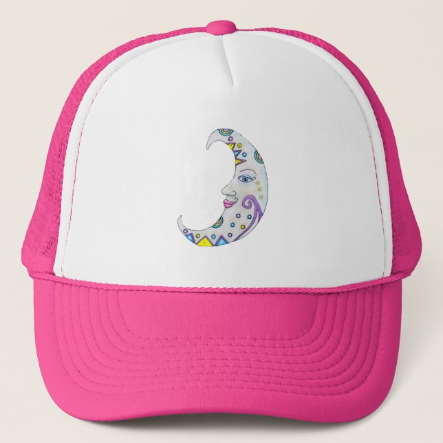 Brightly Coloured Abstract Fantasy Crescent Moon  Trucker Hat (Front)